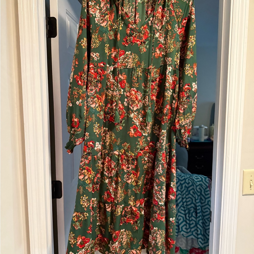 Umgee Green Floral Long Sleeve Dress